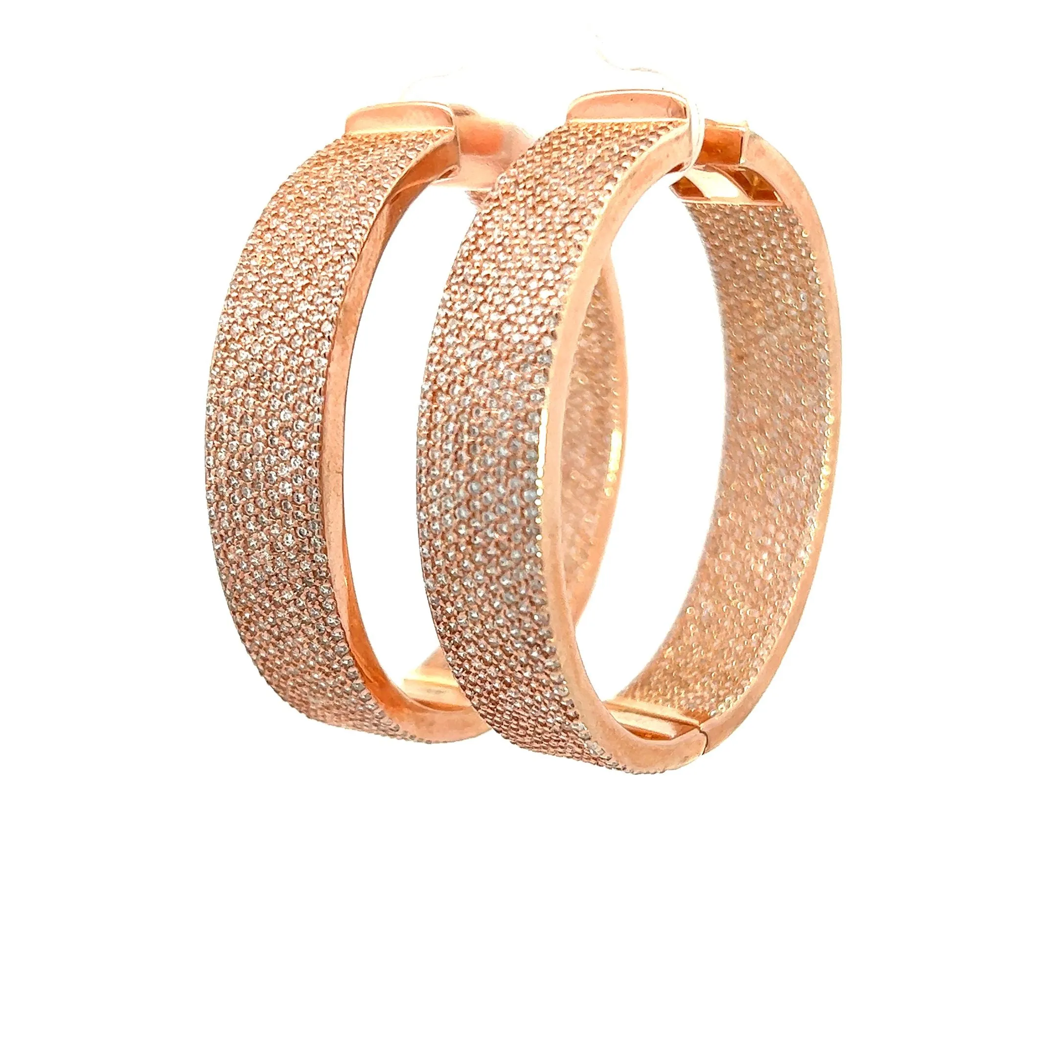 Pave CZ Crystal 925 Sterling Silver Hoop Earrings
