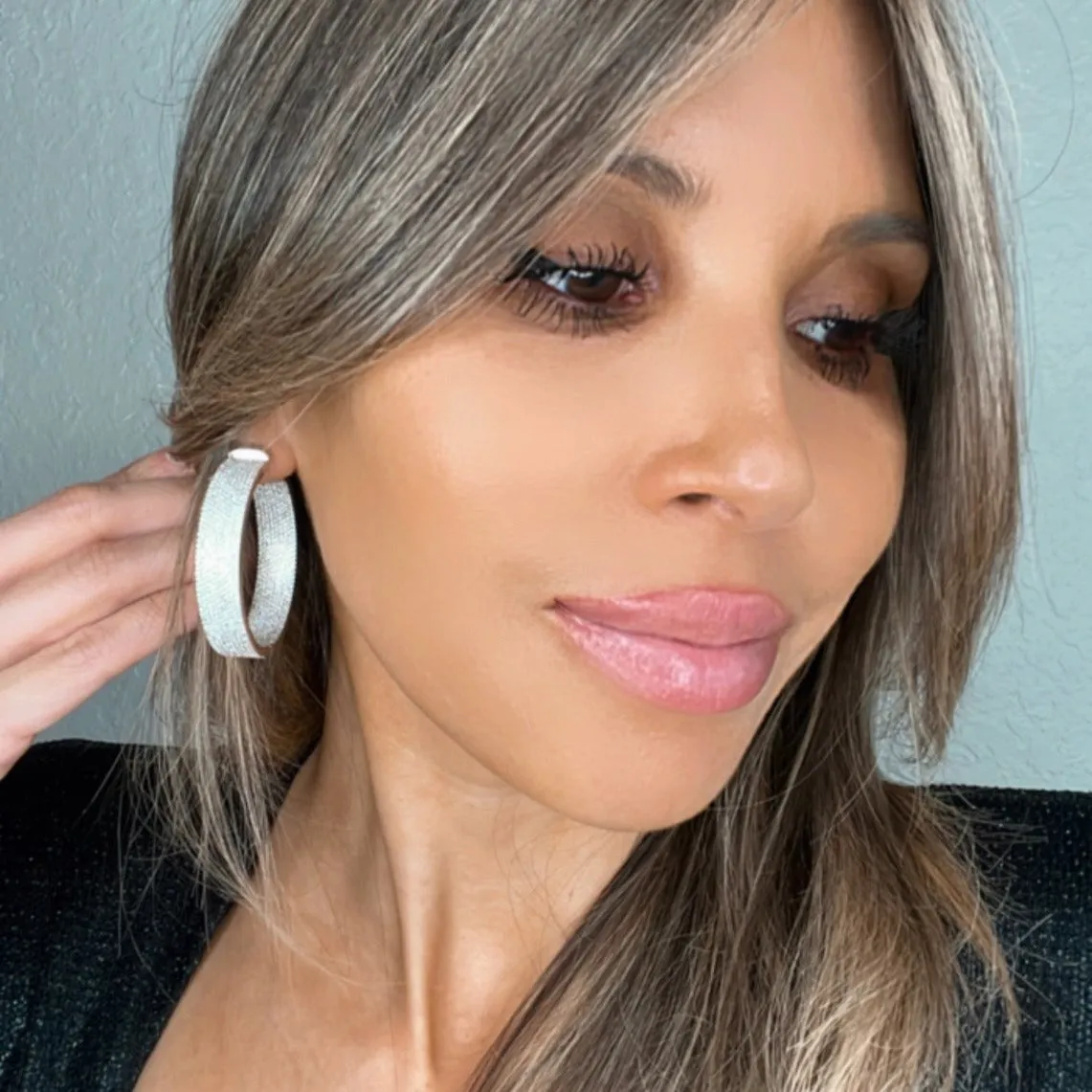 Pave CZ Crystal 925 Sterling Silver Hoop Earrings