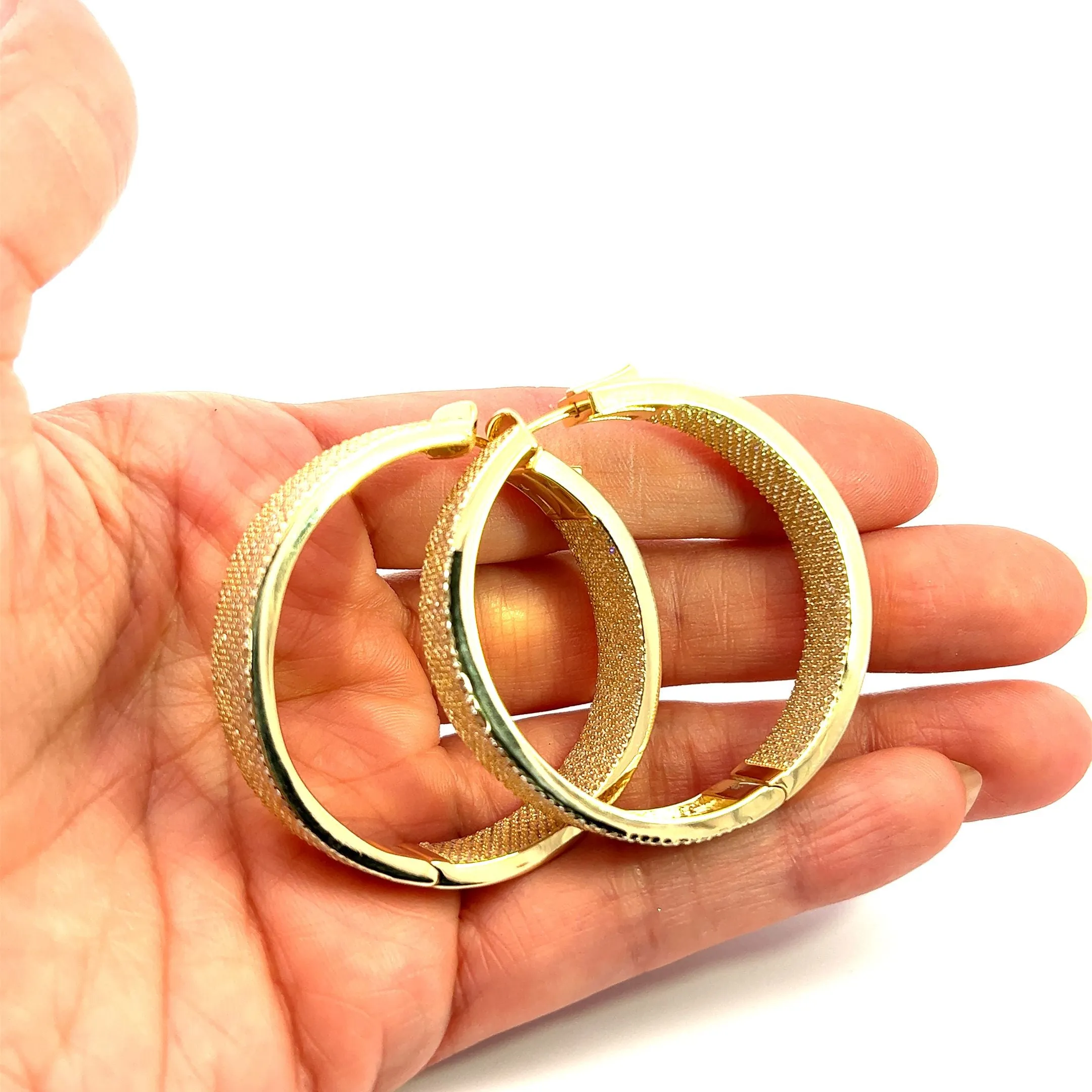 Pave CZ Crystal 925 Sterling Silver Hoop Earrings