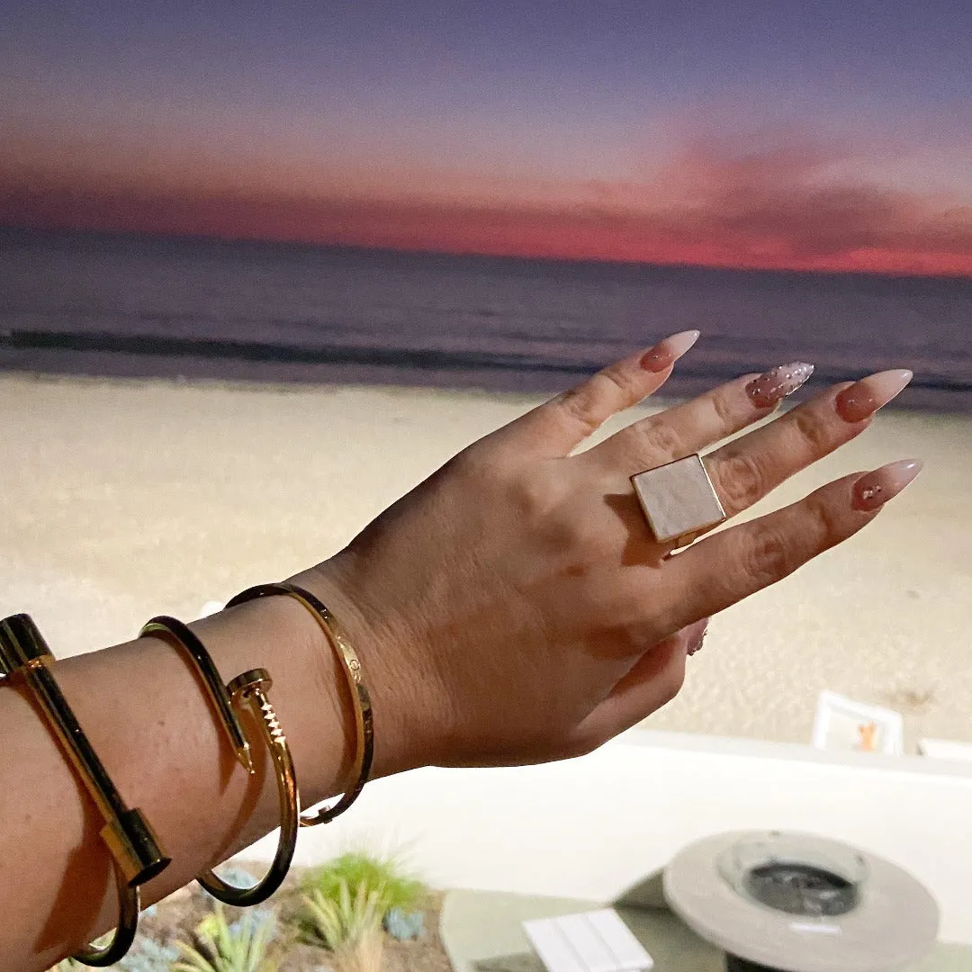 Pearlescent Ivory Square Ring