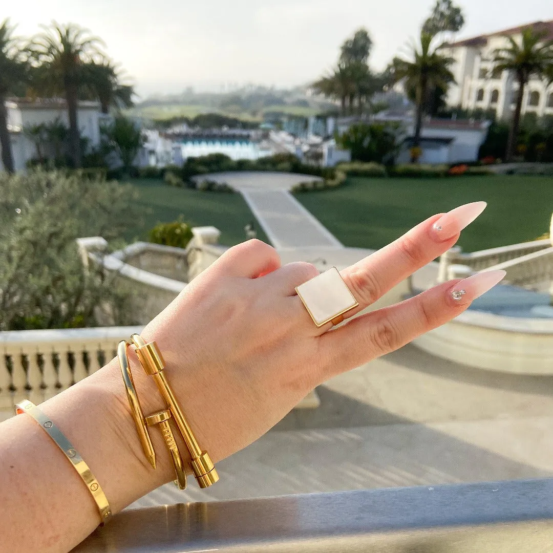 Pearlescent Ivory Square Ring