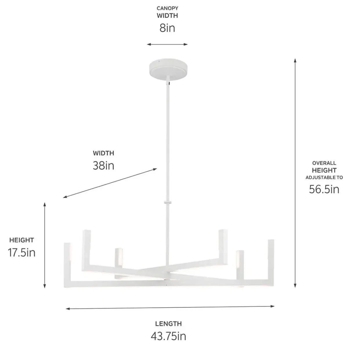 Priam 44 in. 6 Lights Chandelier White Finish