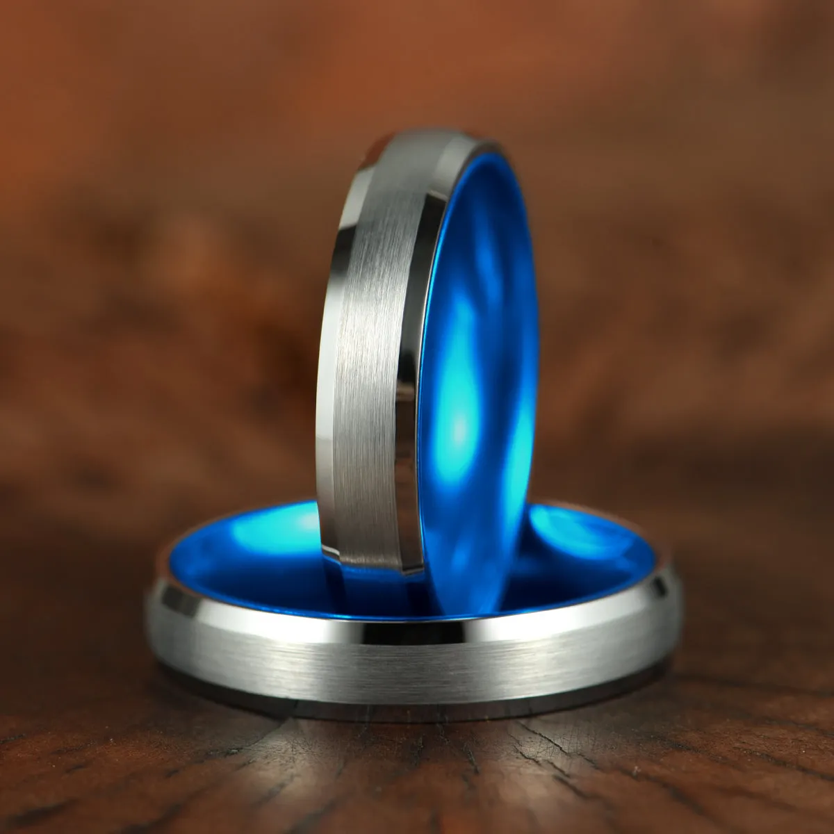 Pristine Passion Blue Interior Silver Tungsten Wedding Band 6MM