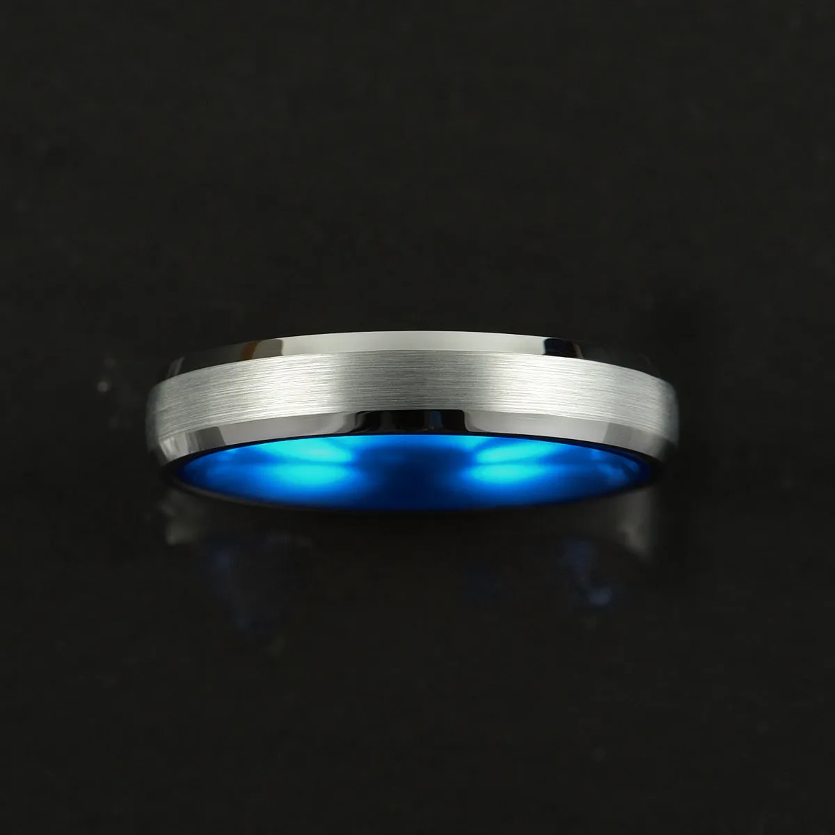 Pristine Passion Blue Interior Silver Tungsten Wedding Band 6MM
