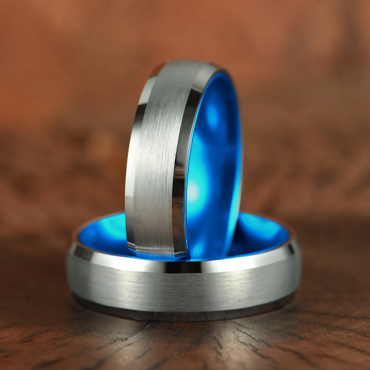 Pristine Passion Blue Interior Silver Tungsten Wedding Band 6MM