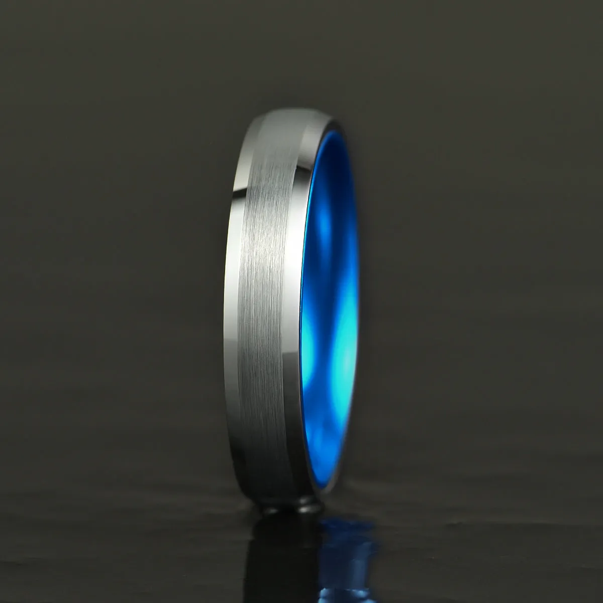 Pristine Passion Blue Interior Silver Tungsten Wedding Band 6MM