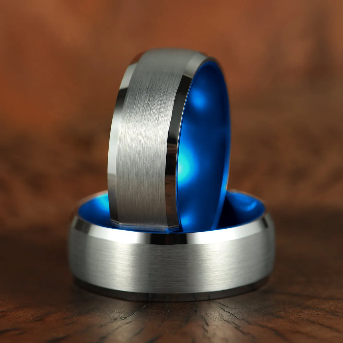 Pristine Passion Blue Interior Silver Tungsten Wedding Band 6MM