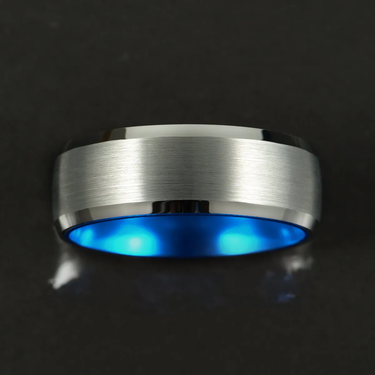 Pristine Passion Blue Interior Silver Tungsten Wedding Band 6MM