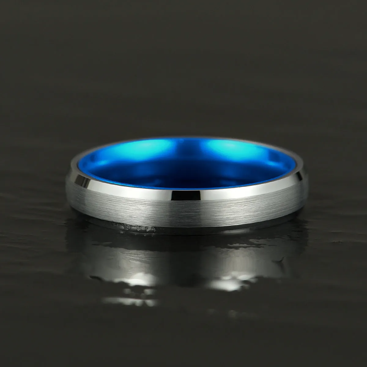 Pristine Passion Blue Interior Silver Tungsten Wedding Band 6MM