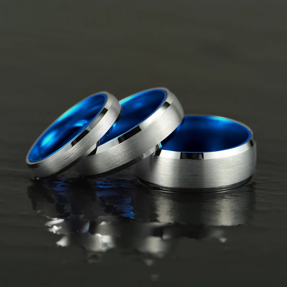 Pristine Passion Blue Interior Silver Tungsten Wedding Band 6MM