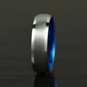 Pristine Passion Blue Interior Silver Tungsten Wedding Band 6MM