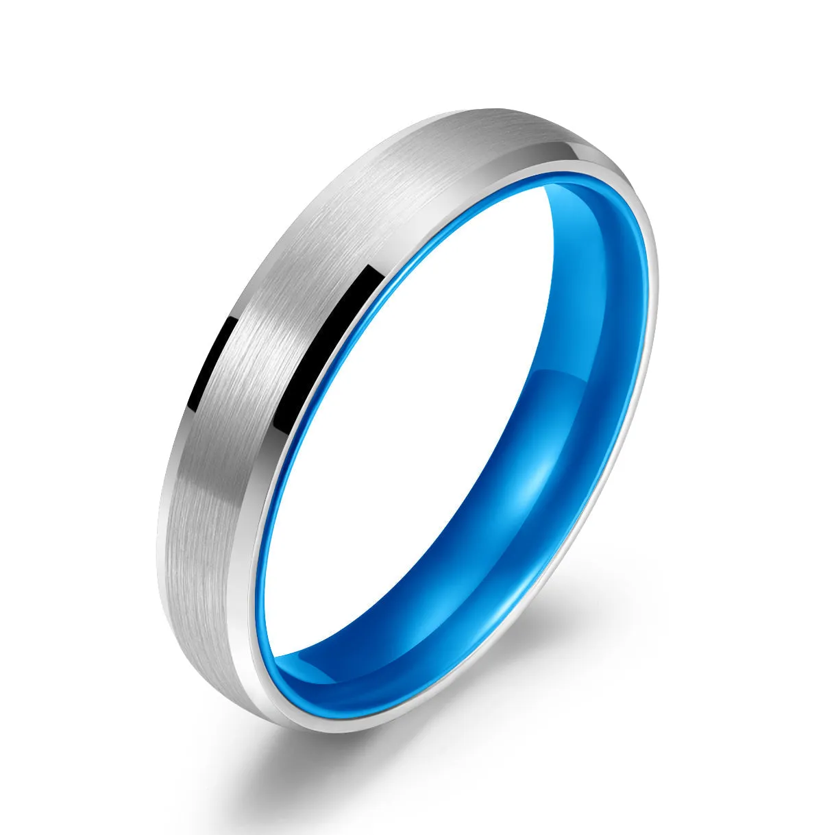 Pristine Passion Blue Interior Silver Tungsten Wedding Band 6MM