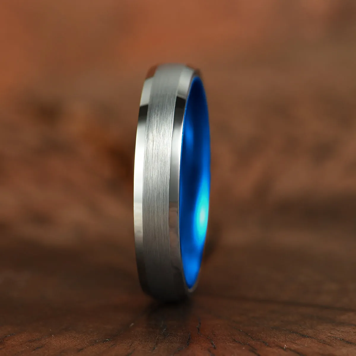 Pristine Passion Blue Interior Silver Tungsten Wedding Band 6MM