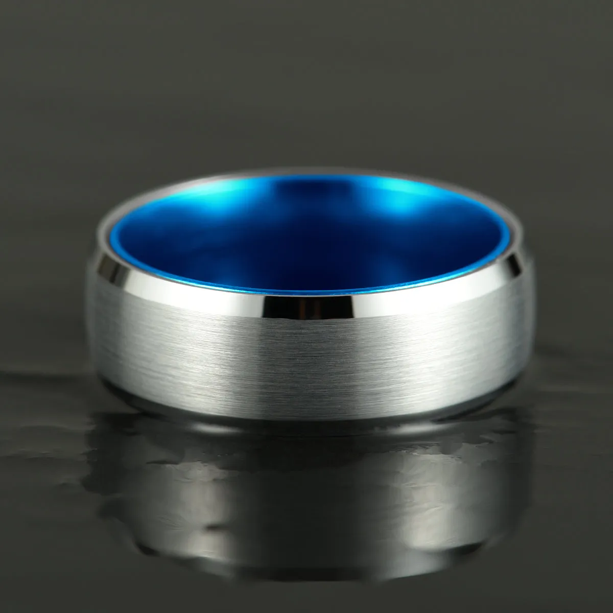 Pristine Passion Blue Interior Silver Tungsten Wedding Band 6MM