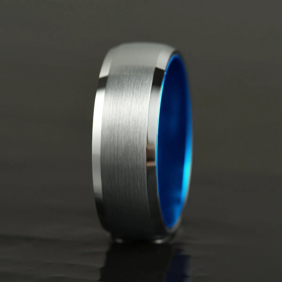 Pristine Passion Blue Interior Silver Tungsten Wedding Band 6MM