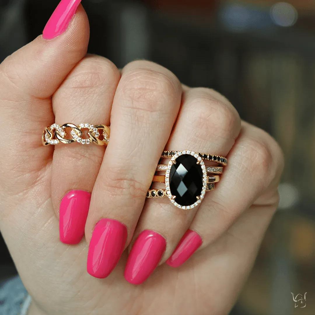Prong Black Diamond Band, Yellow Gold