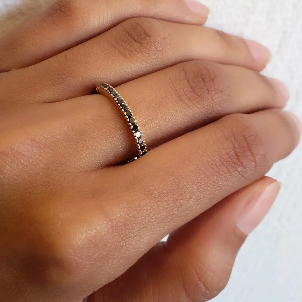 Prong Black Diamond Band, Yellow Gold