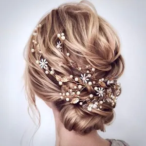 "Tara" - Pearl and Crystal Bridal Hair Vine - Available in Silver, Rose Gold and Yellow Gold