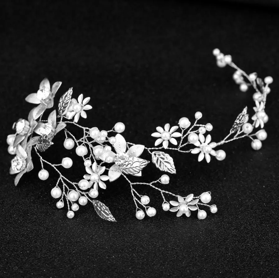 "Tara" - Pearl and Crystal Bridal Hair Vine - Available in Silver, Rose Gold and Yellow Gold
