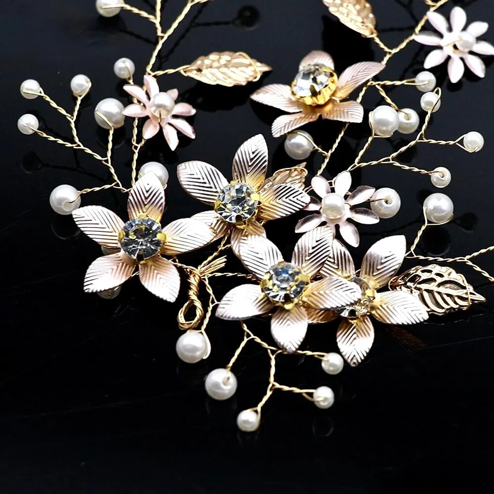 "Tara" - Pearl and Crystal Bridal Hair Vine - Available in Silver, Rose Gold and Yellow Gold