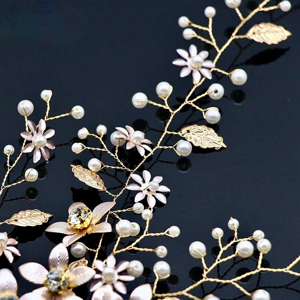 "Tara" - Pearl and Crystal Bridal Hair Vine - Available in Silver, Rose Gold and Yellow Gold
