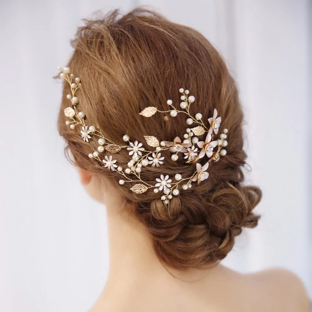 "Tara" - Pearl and Crystal Bridal Hair Vine - Available in Silver, Rose Gold and Yellow Gold