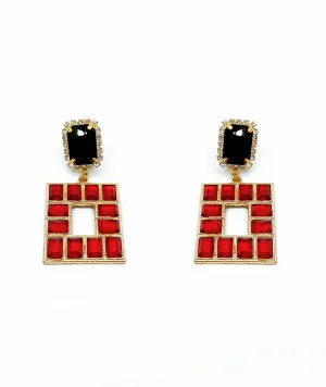 RECTANGULAR STUD WITH SQUARE SHAPE DROP EARRINGS