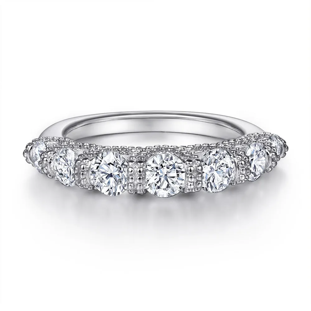 Round Zircon with Beading Zircon Silver Ring Set