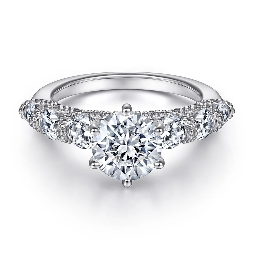 Round Zircon with Beading Zircon Silver Ring Set