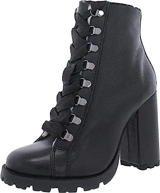 Schutz Zhara Winter Black Lace Up Pointed Toe Block High Heel Combat Boots