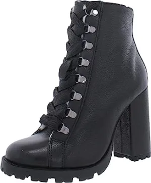Schutz Zhara Winter Black Lace Up Pointed Toe Block High Heel Combat Boots