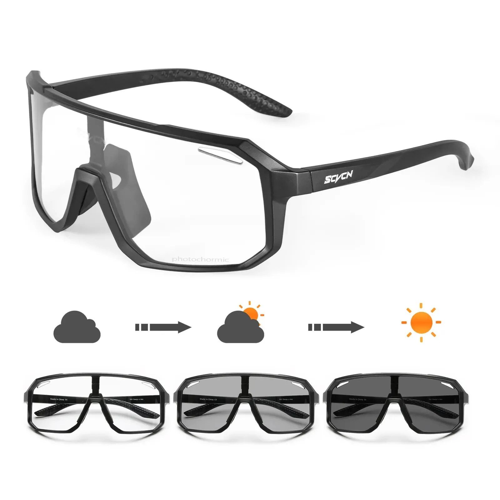 SCVCN Men Women Outdoor Sports Photochromic Cycling Sunglasses Male MTB Bicycle Glasses  Road Running Fishing Goggles With Case