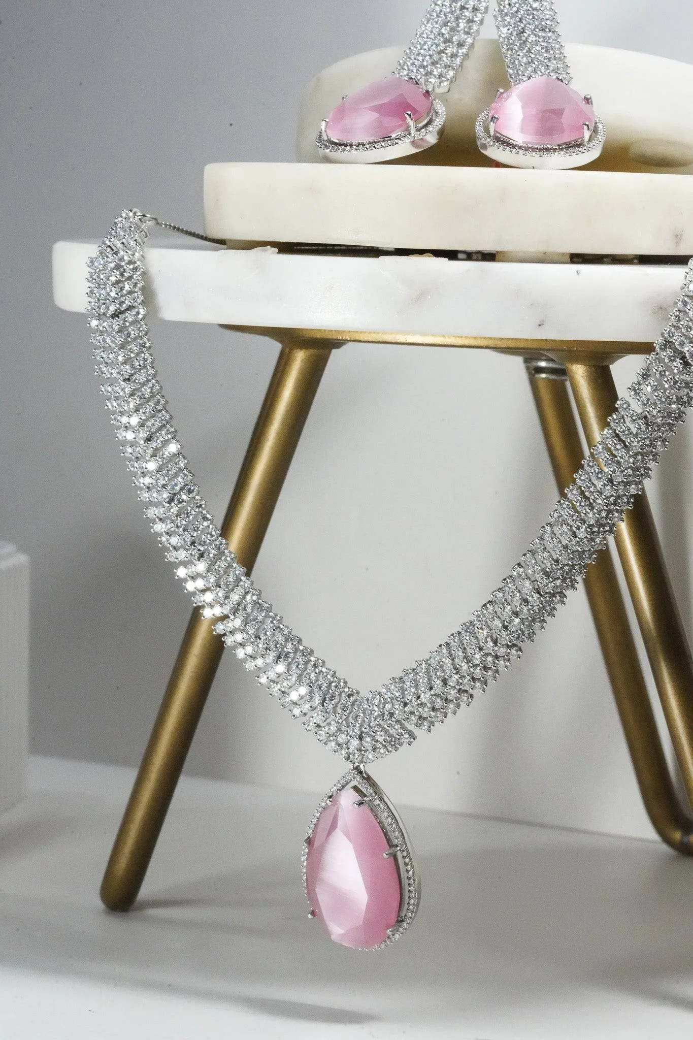 Sharmine - Pave Silver Diamanté Accent Necklace Set