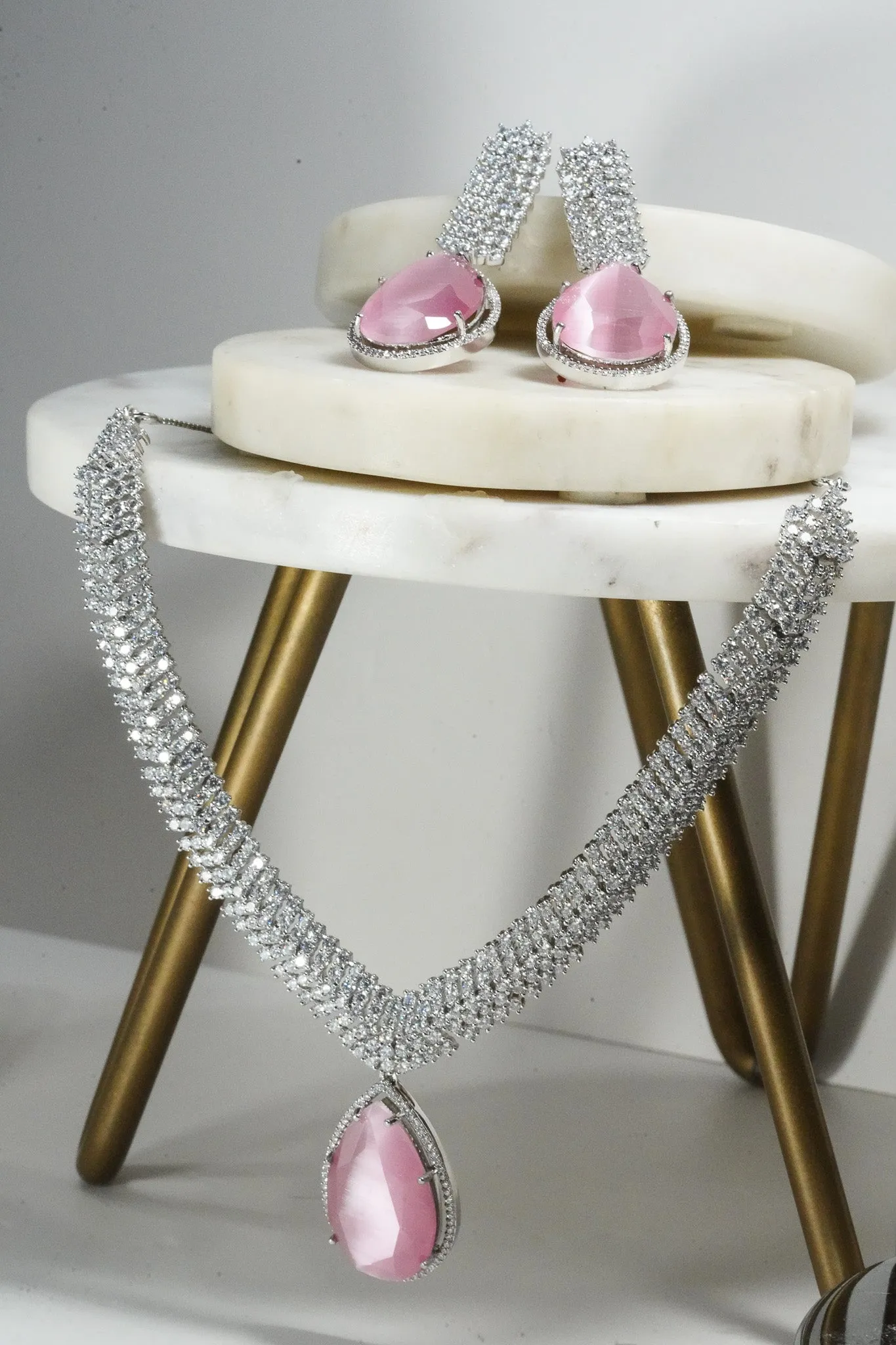 Sharmine - Pave Silver Diamanté Accent Necklace Set