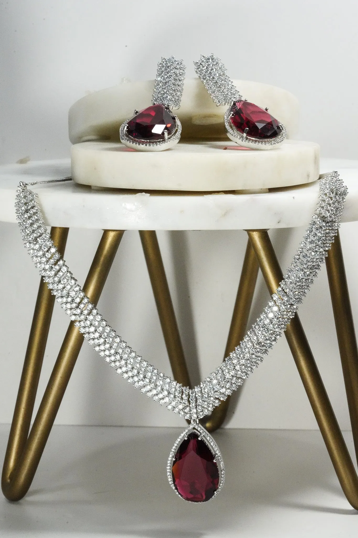 Sharmine - Pave Silver Diamanté Accent Necklace Set