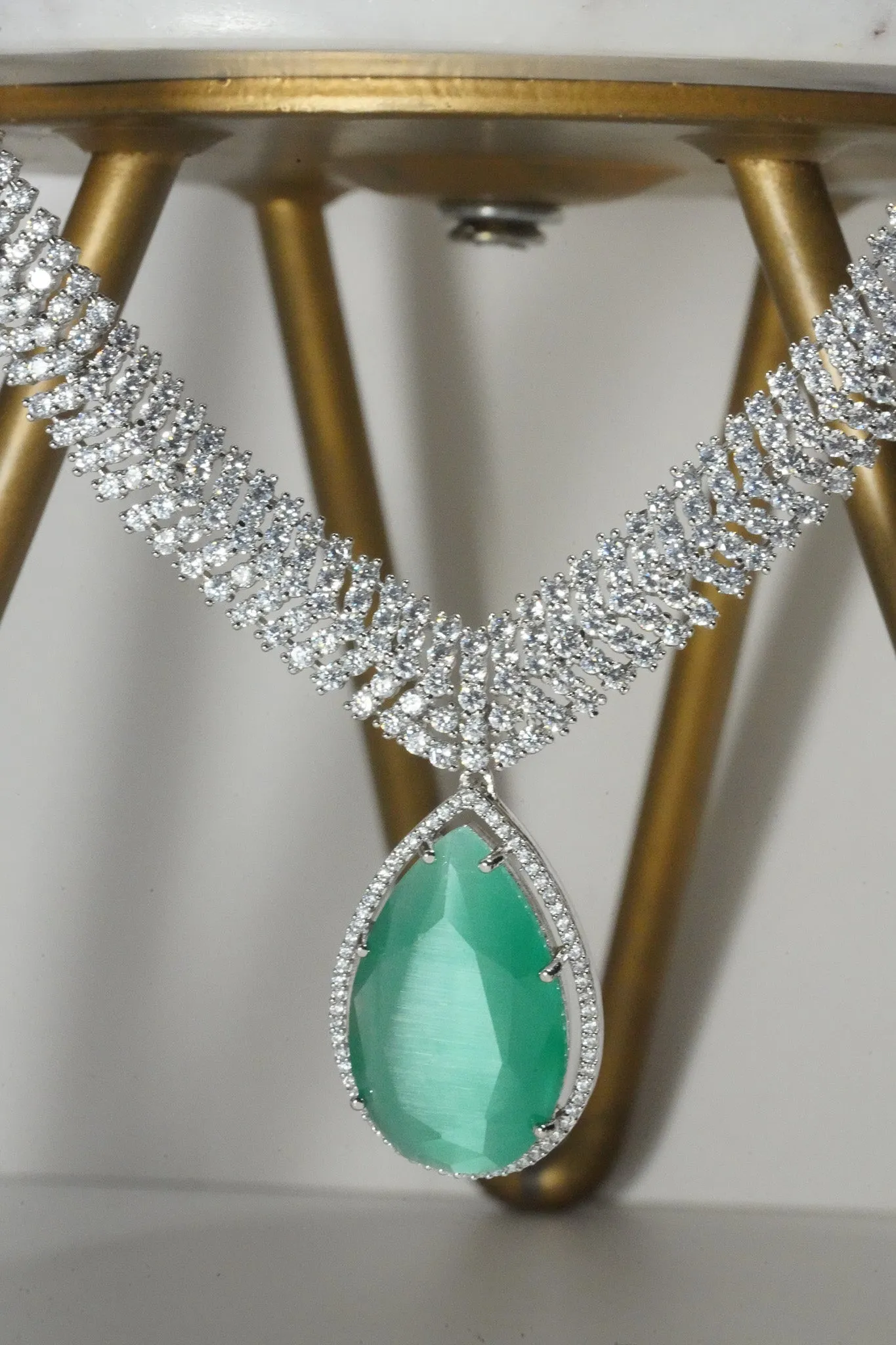 Sharmine - Pave Silver Diamanté Accent Necklace Set