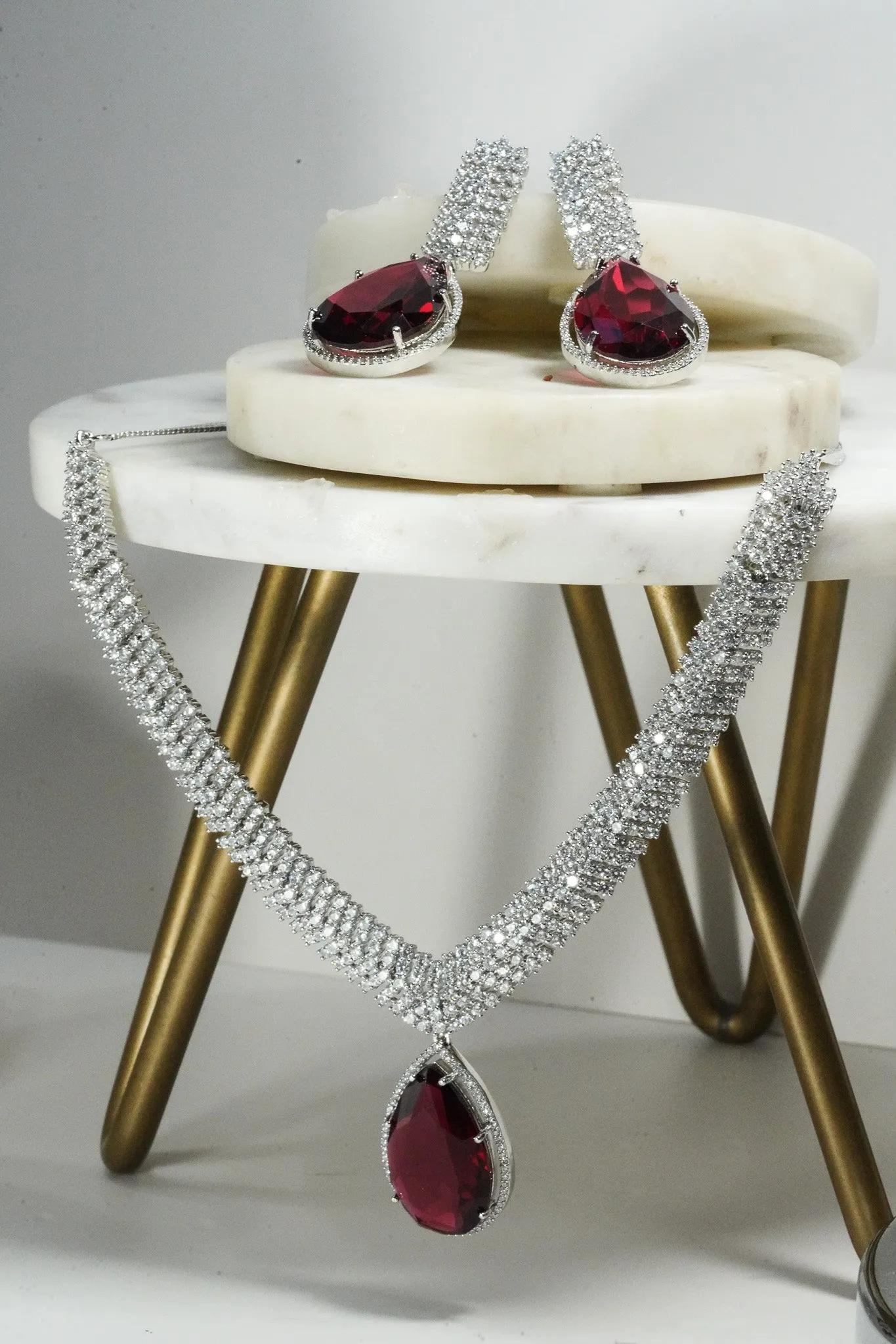 Sharmine - Pave Silver Diamanté Accent Necklace Set