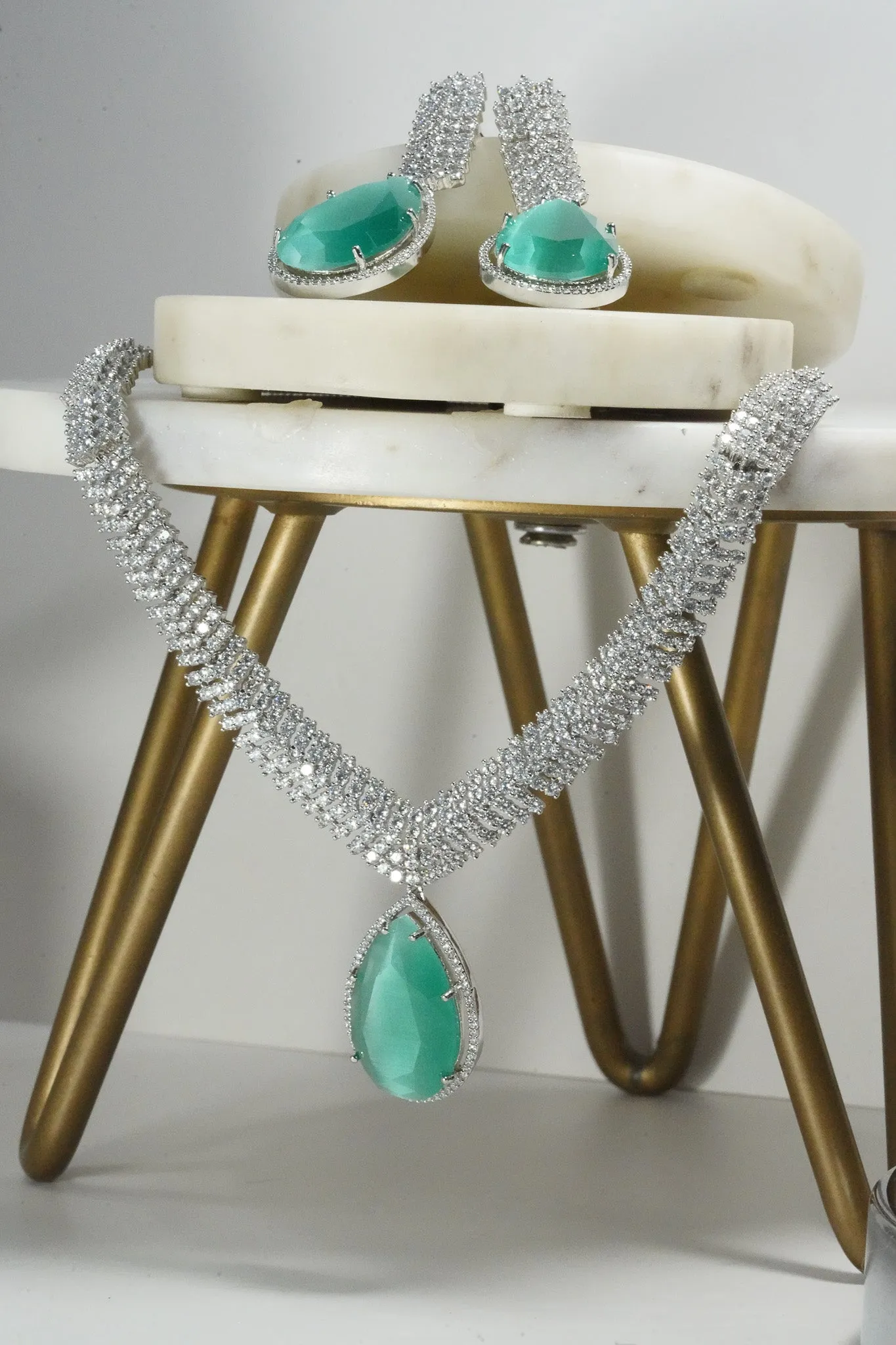 Sharmine - Pave Silver Diamanté Accent Necklace Set