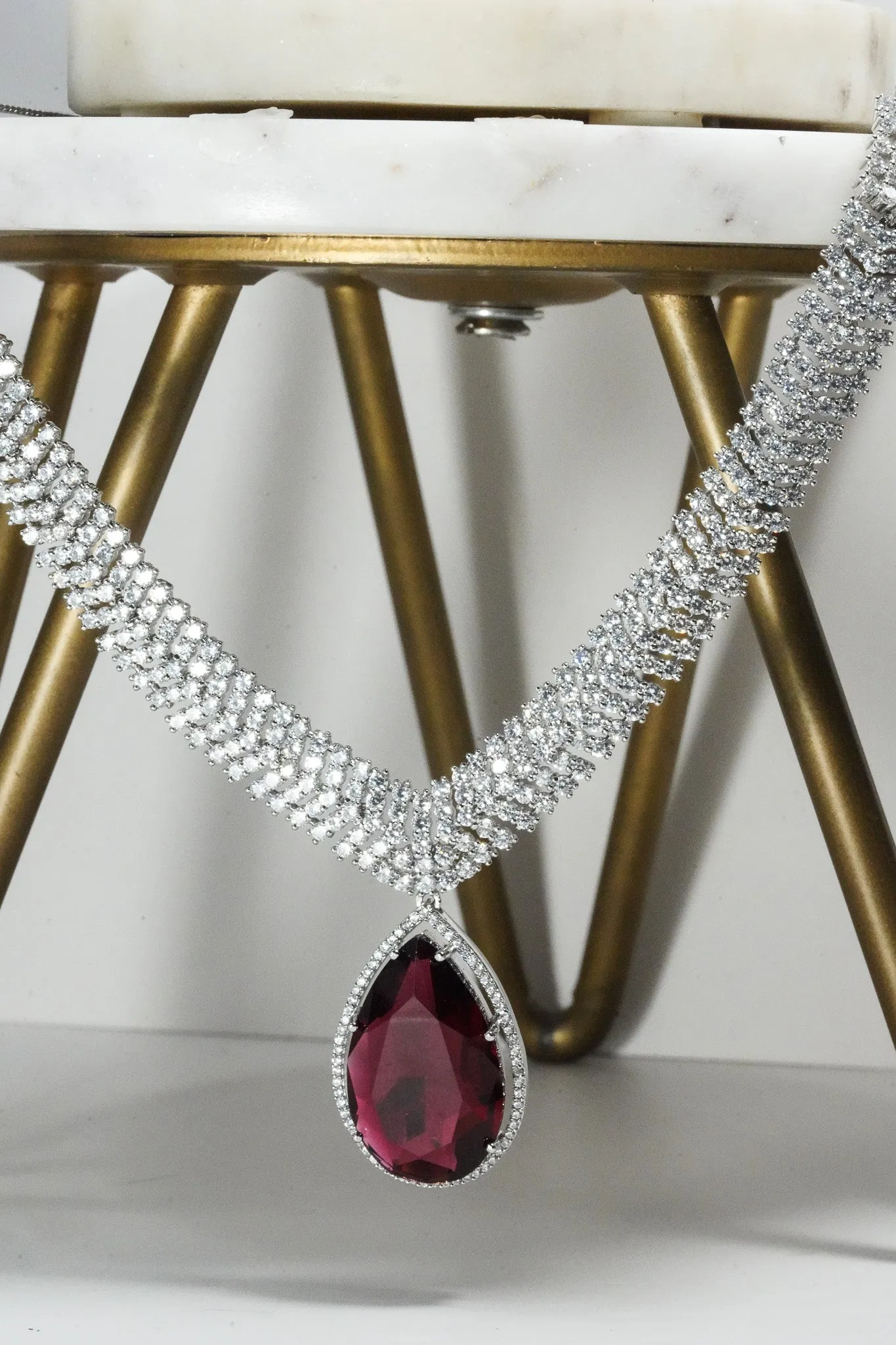 Sharmine - Pave Silver Diamanté Accent Necklace Set