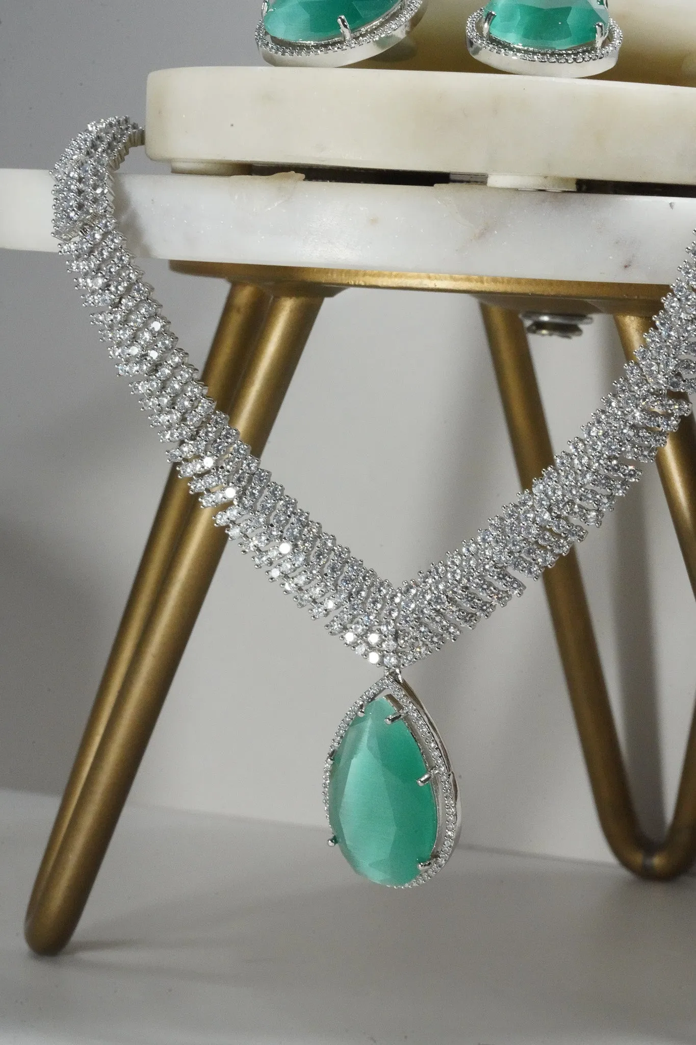 Sharmine - Pave Silver Diamanté Accent Necklace Set