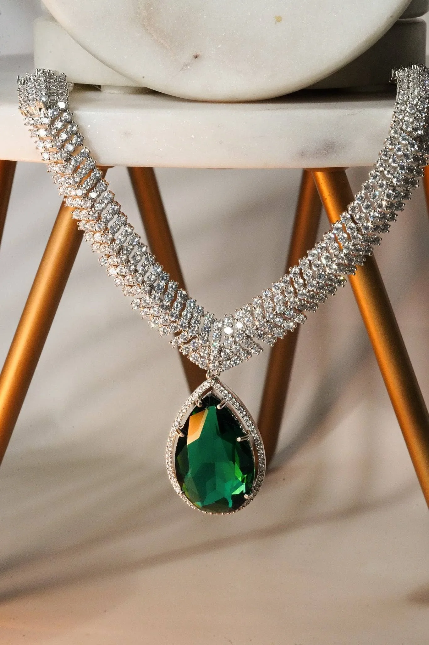 Sharmine - Pave Silver Diamanté Accent Necklace Set