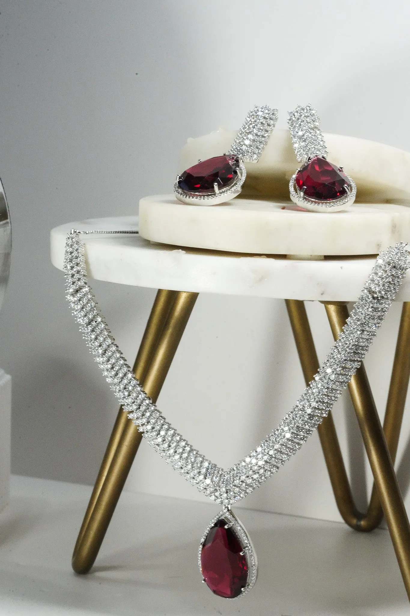 Sharmine - Pave Silver Diamanté Accent Necklace Set