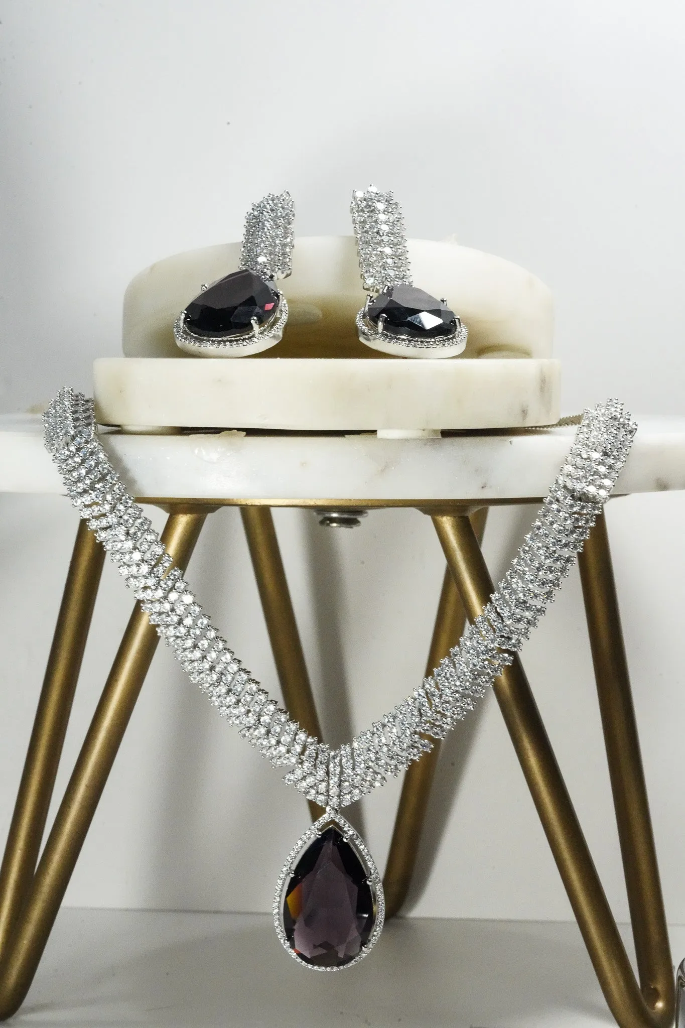 Sharmine - Pave Silver Diamanté Accent Necklace Set