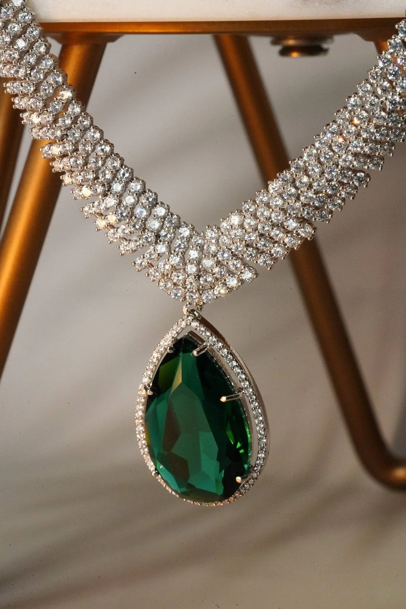 Sharmine - Pave Silver Diamanté Accent Necklace Set
