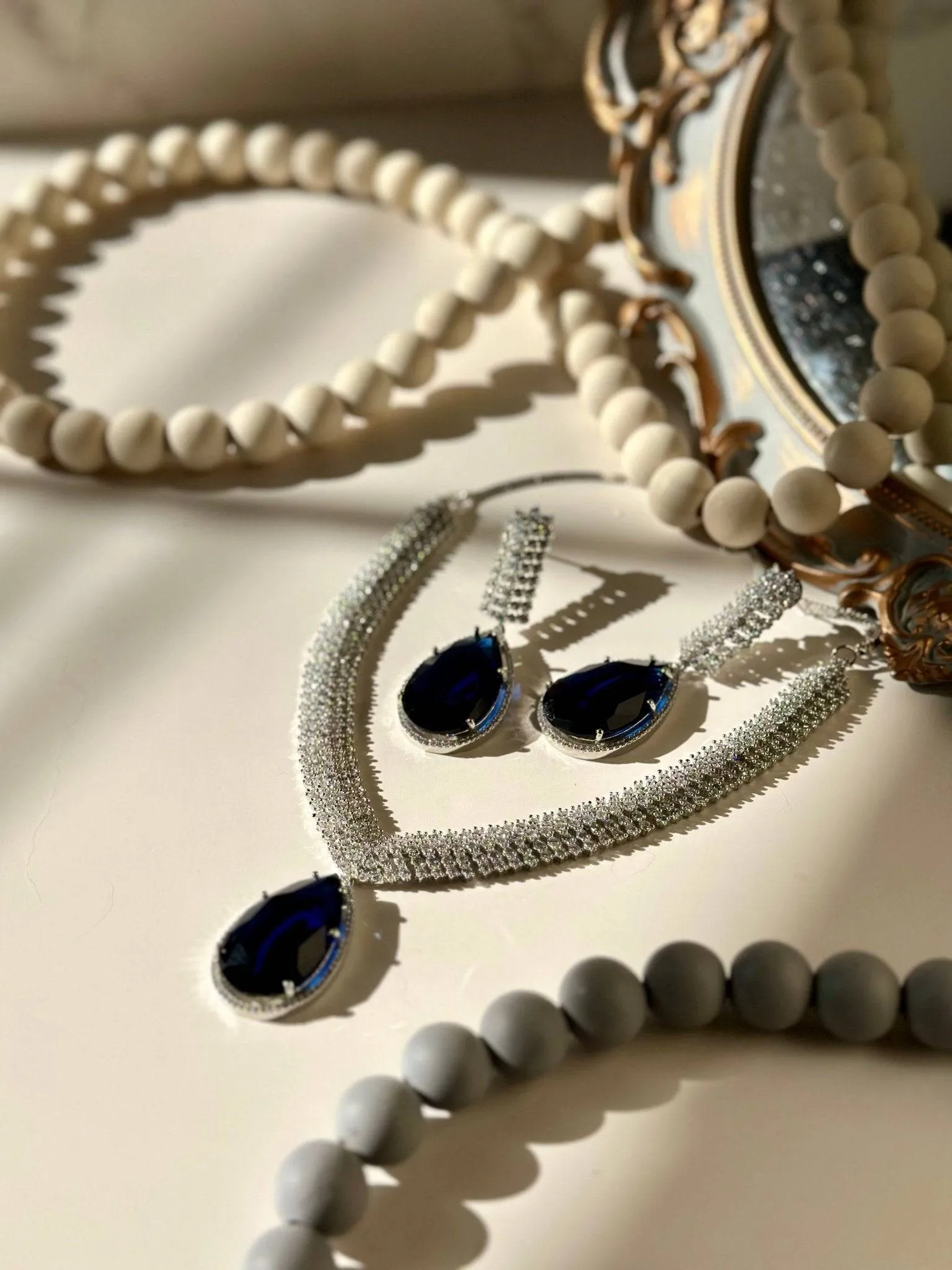 Sharmine - Pave Silver Diamanté Accent Necklace Set