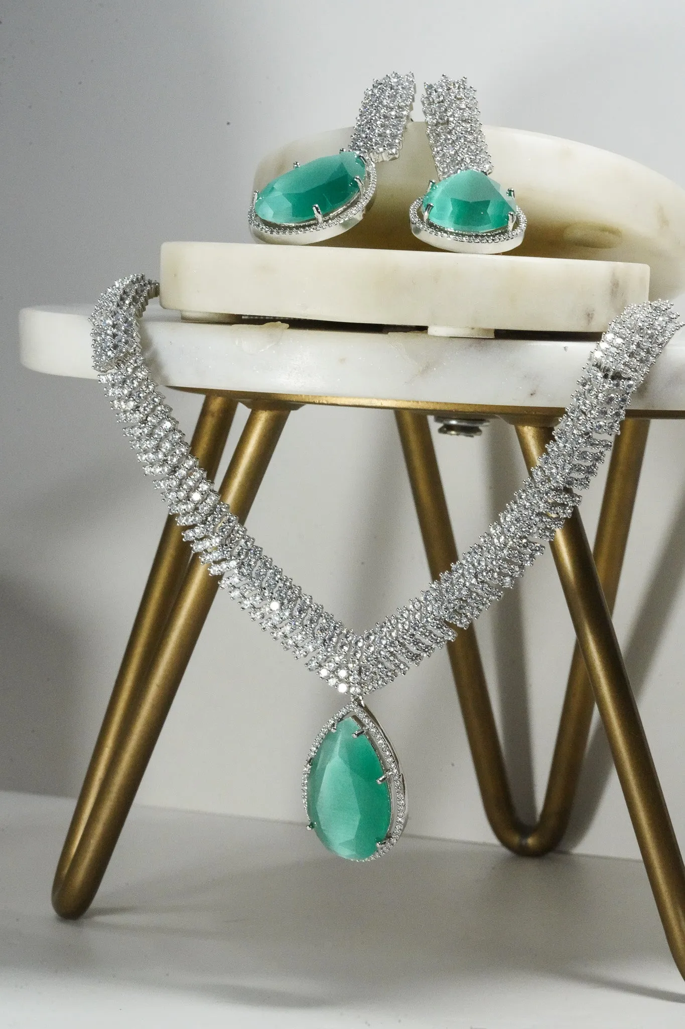 Sharmine - Pave Silver Diamanté Accent Necklace Set