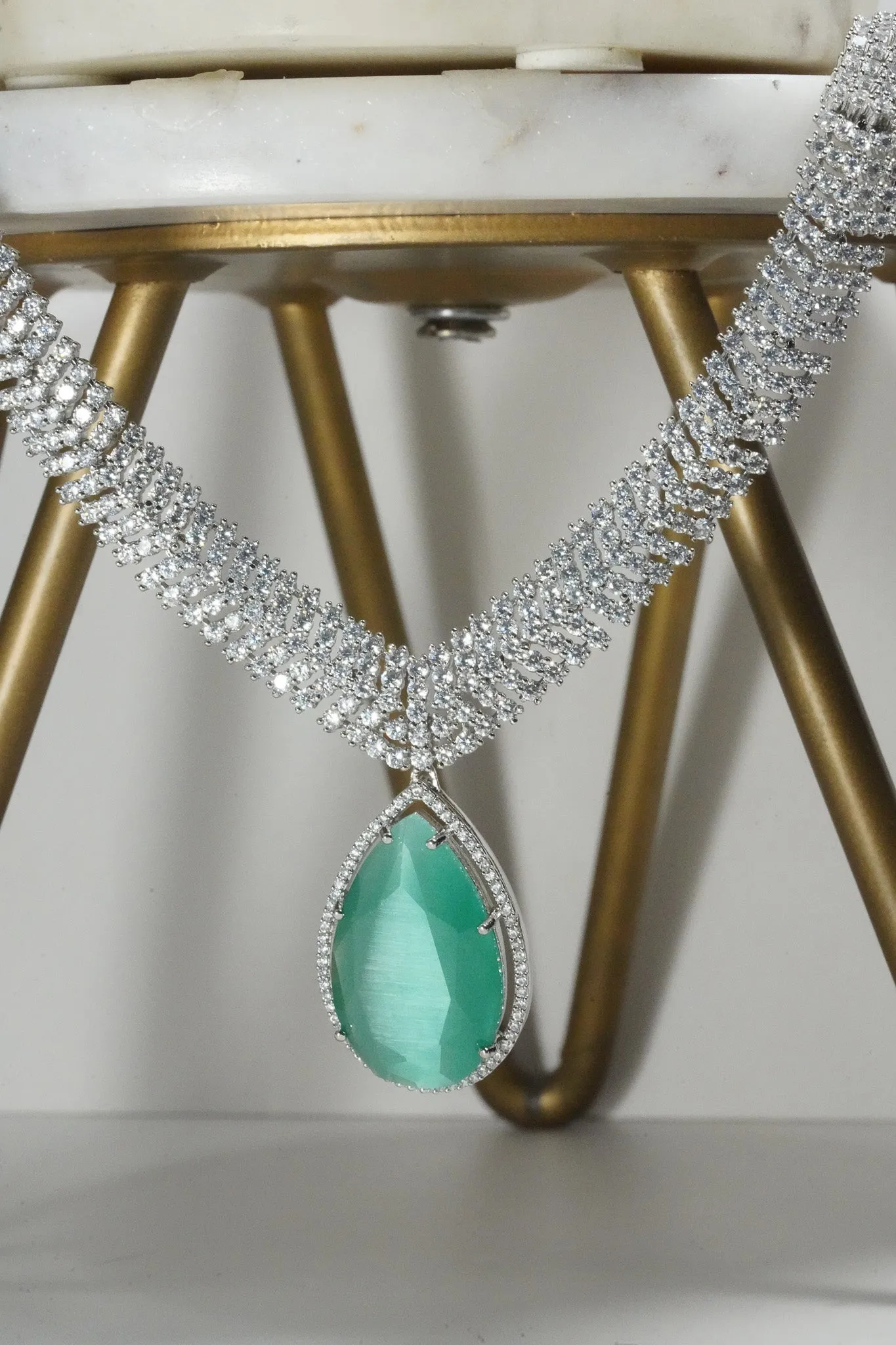 Sharmine - Pave Silver Diamanté Accent Necklace Set