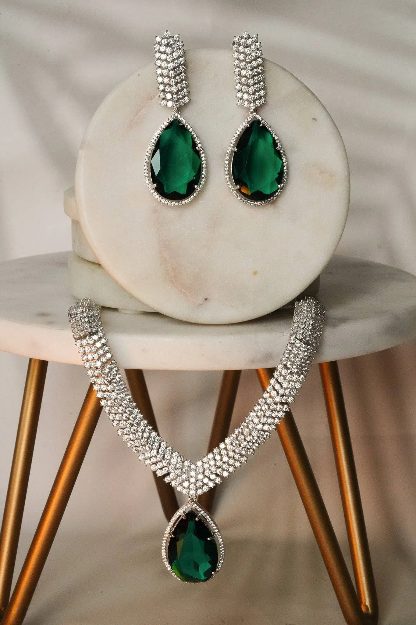 Sharmine - Pave Silver Diamanté Accent Necklace Set