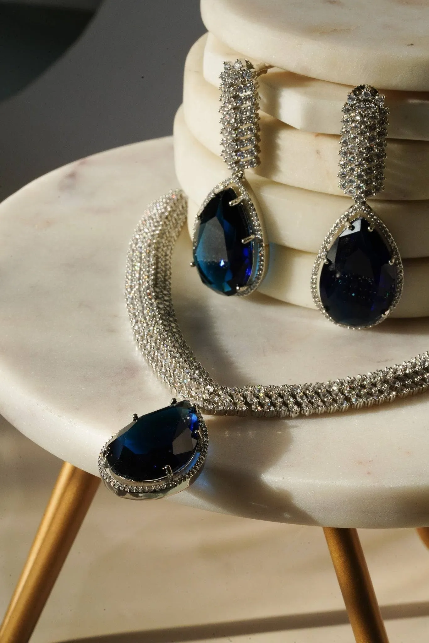 Sharmine - Pave Silver Diamanté Accent Necklace Set