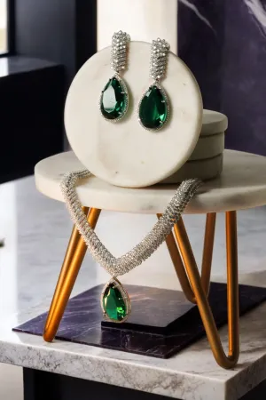 Sharmine - Pave Silver Diamanté Accent Necklace Set
